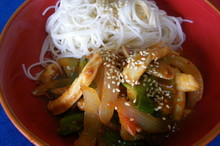 料理レッスン写真 - 3月メニュー イカの辛炒め(素麺添え)と春のナムル、春キャベツキムチ